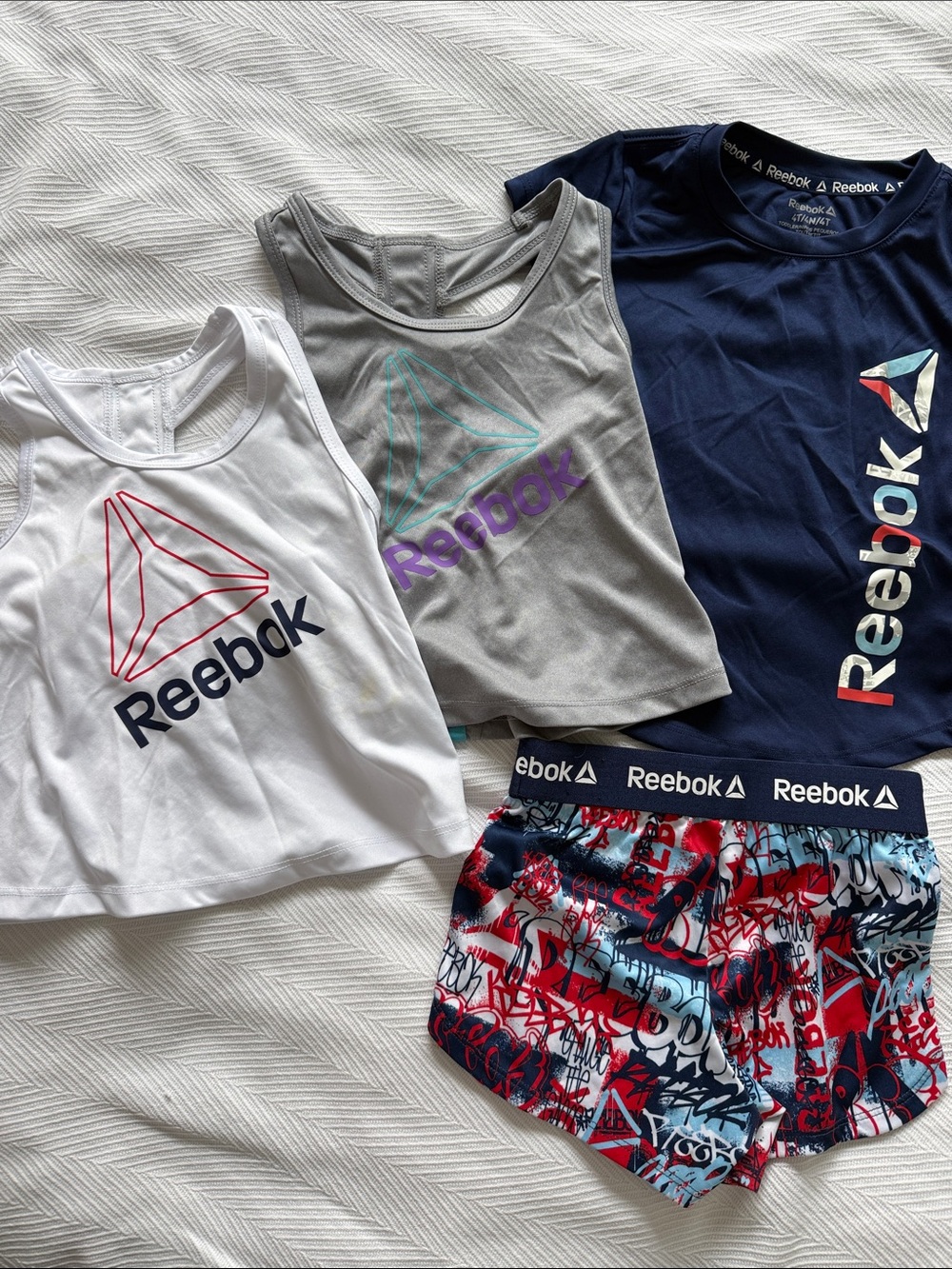 Reebok Girls Active Tops & Graphic Shorts - White, Gray, Navy, Red, Blue